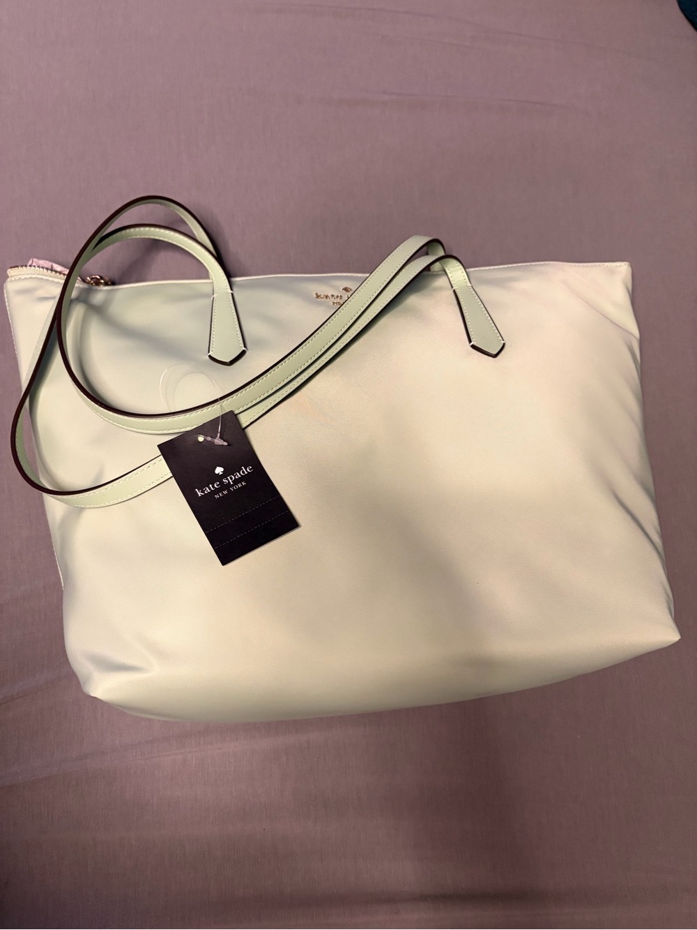 New With Tags Kate Spade Kitt Ksnyl Large Tote in Pistachio with Gold Hardware